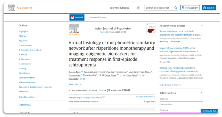 Virtual histology of morphometric similarity network after risperidone monotherapy and imaging-epigenetic biomarkers for treatment response in first-episode schizophrenia logo