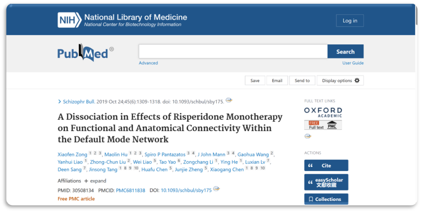 A dissociation in effects of risperidone monotherapy on functional and anatomical connectivity within the default mode network logo